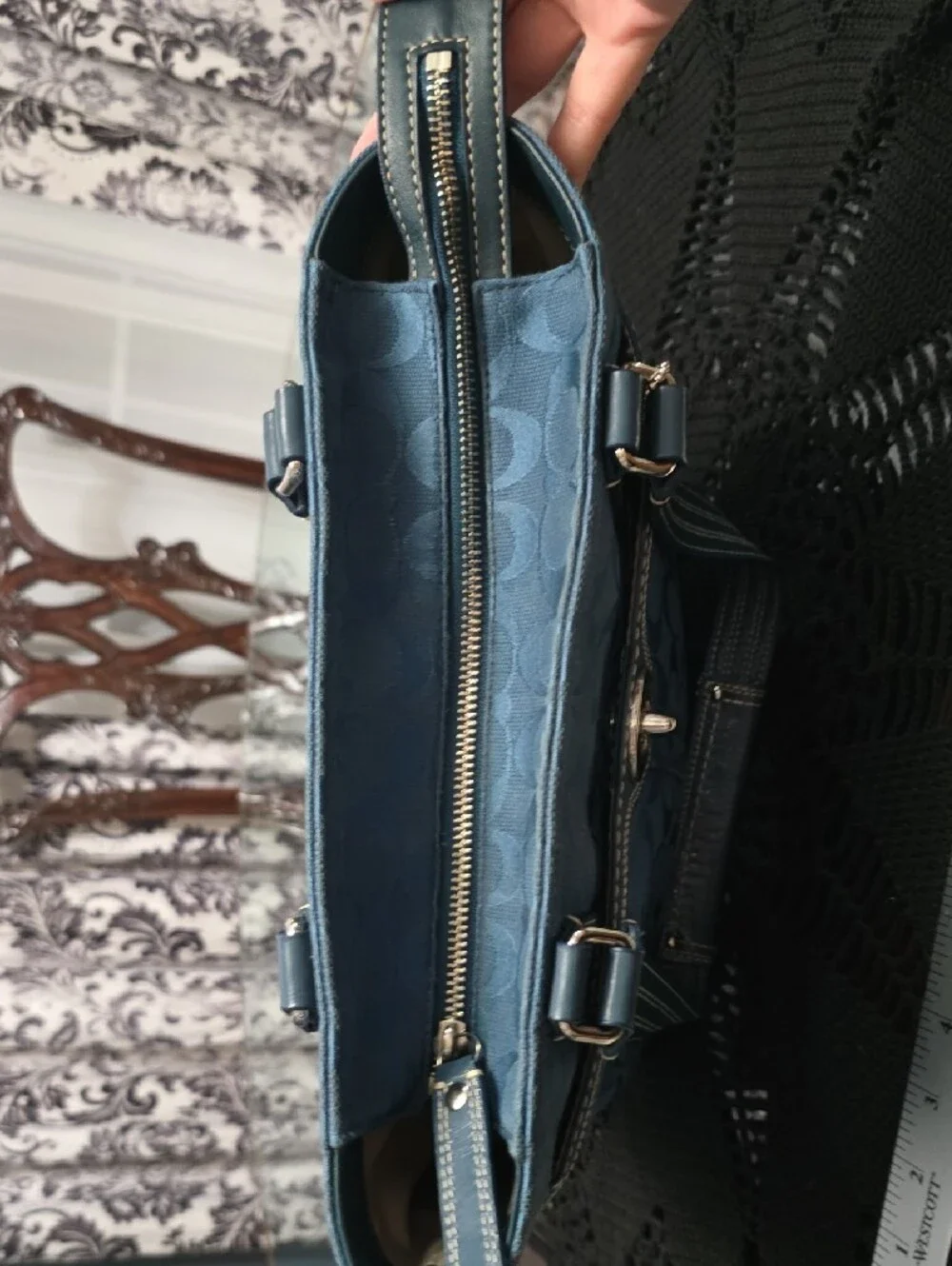 Coach Teal Signature Tote with Matching Wallet